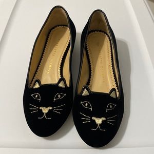 Charlotte Olympia Velvet Kitty Flats Size 35 1/2